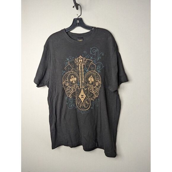 Lucky Brand Short Sleeve‎ T Shirt Mens Large Black Graphic Logo Aces Cards - Picture 1 of 4